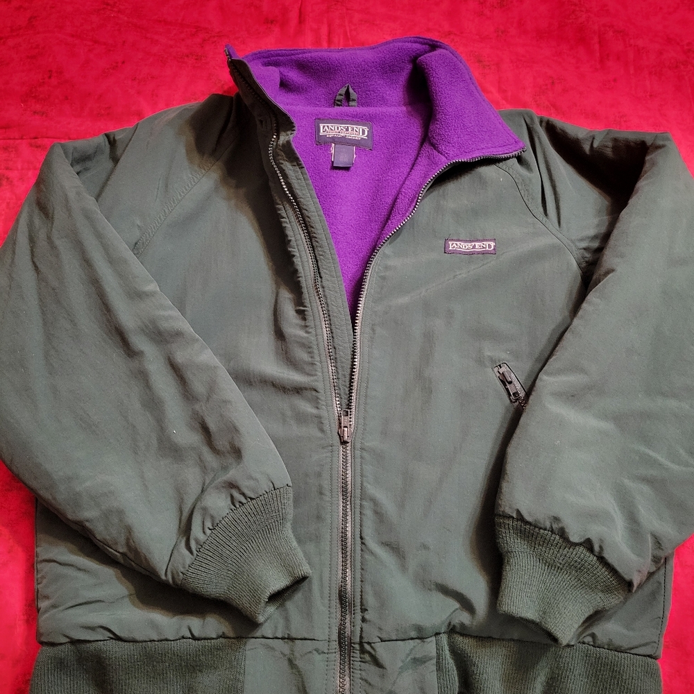 Lands End Forest Green Jacket with Violet Interior